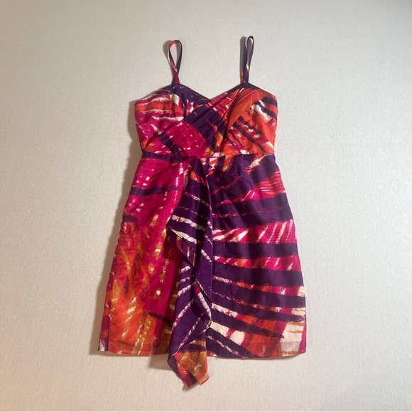 Y2K Banana Republic Silk Blend Summer Dress in Pink + Purple Palm Print, Size 6 - Picture 1 of 8